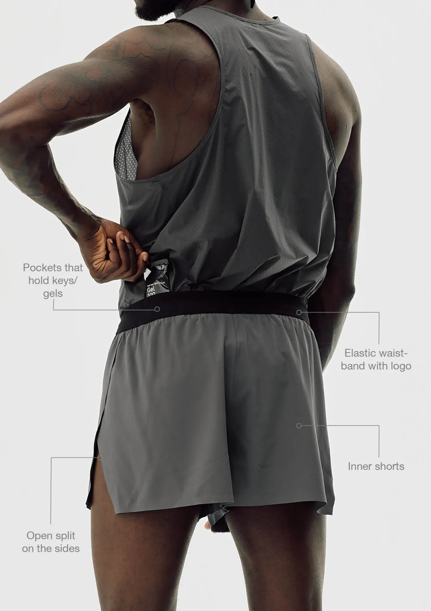 Active Split Shorts, Men - Iron Gate