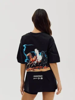 Box Fit T-shirt, Women - Horsepower - Black