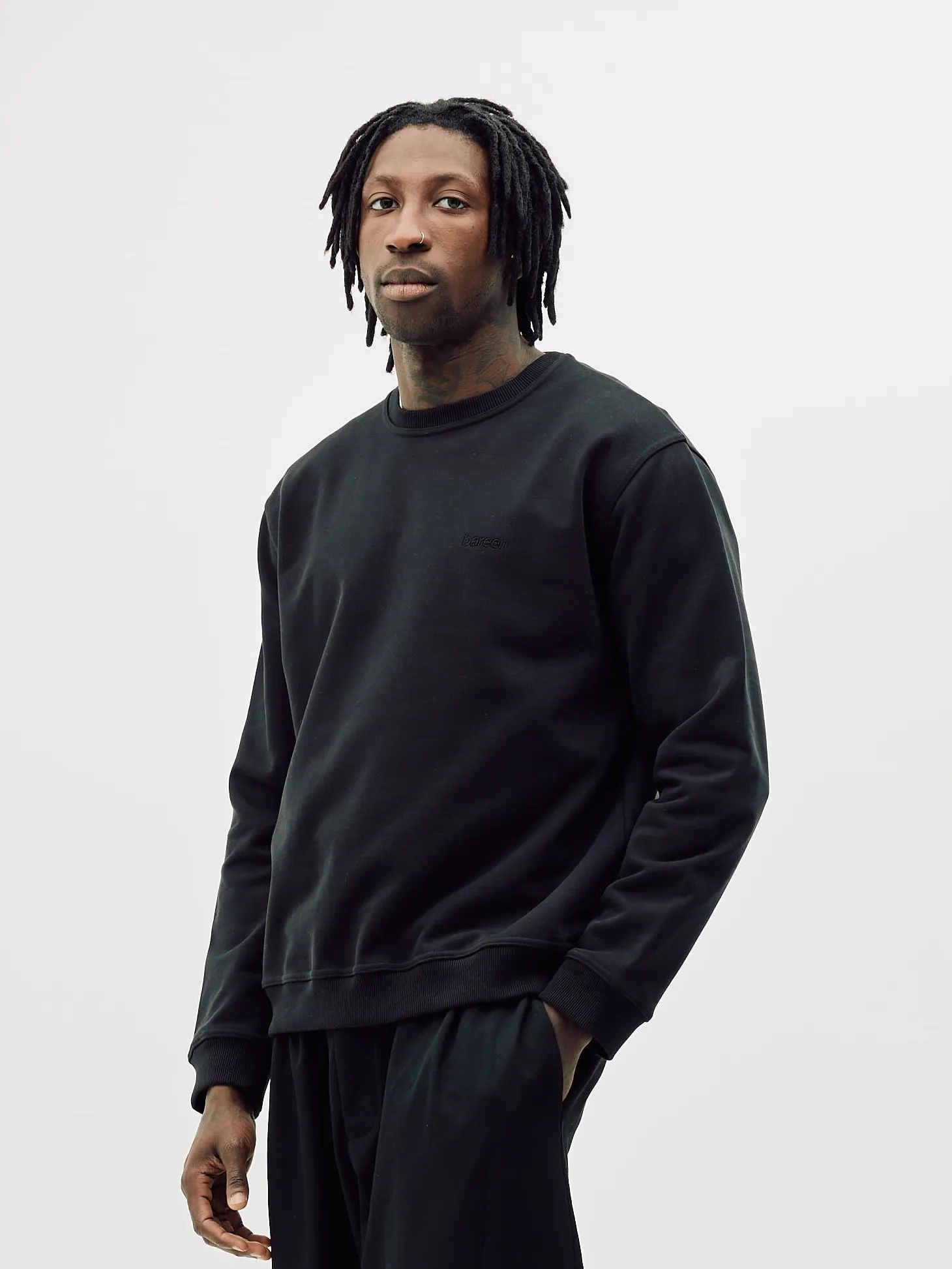 Classic Crewneck, Men - Embroidered Logo - Black