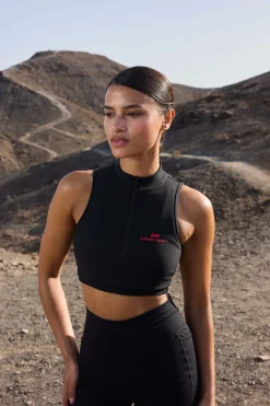 Cropped Half-Zip Top, women - Training Tour - Black