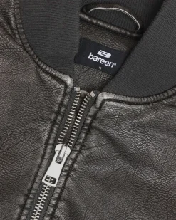 Faux Leather Bomber Jacket, Men - Vintage Black