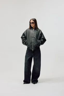 Faux Leather Bomber Jacket, Women - Vintage Black