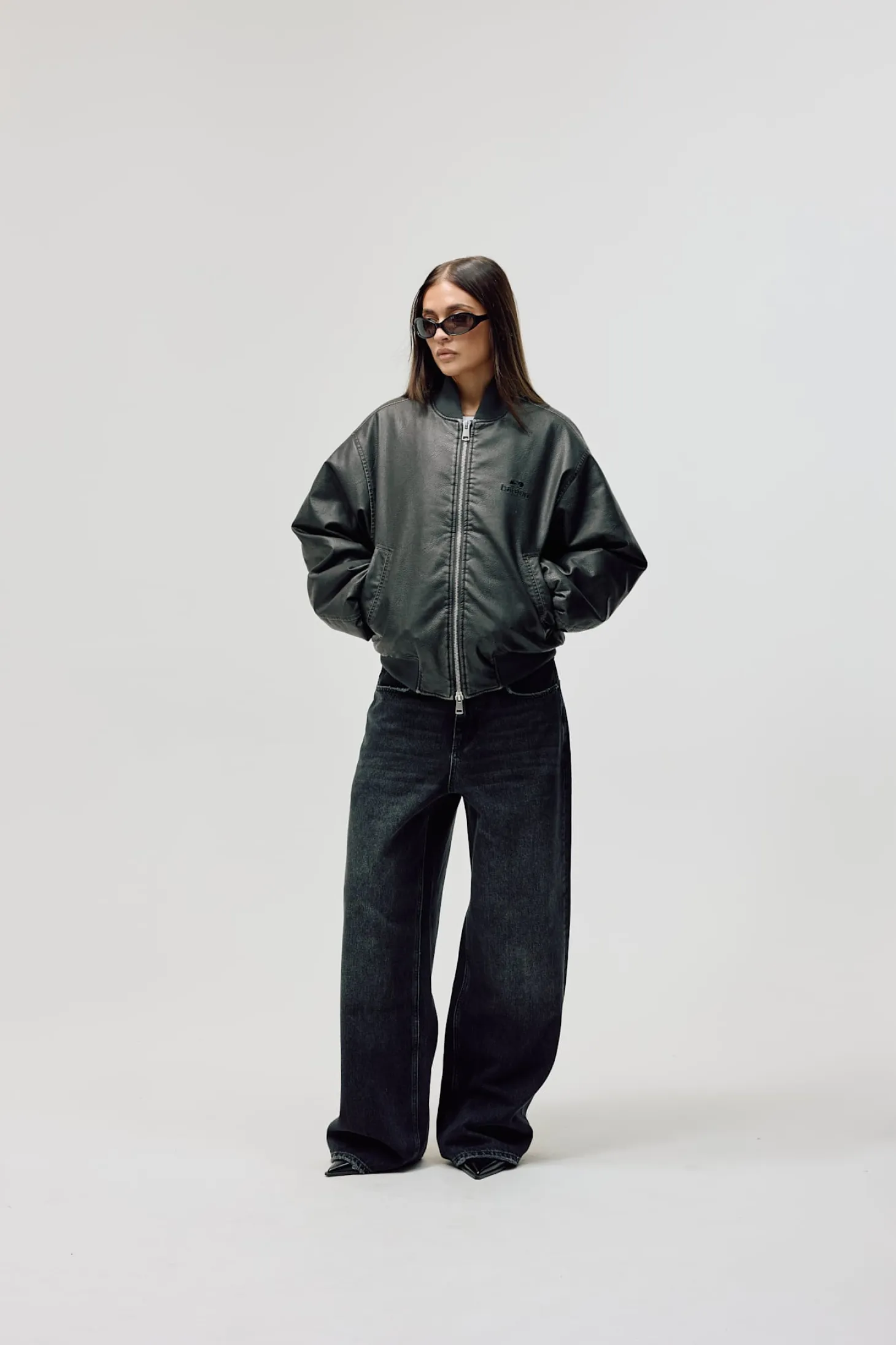 Faux Leather Bomber Jacket, Women - Vintage Black
