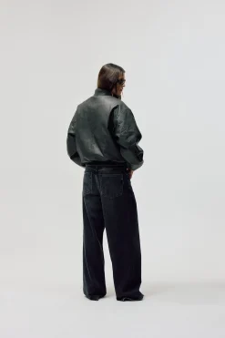 Faux Leather Bomber Jacket, Women - Vintage Black