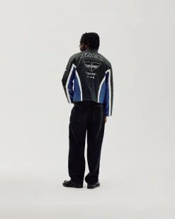 Faux Leather Moto Jacket, Men - Cobalt Blue