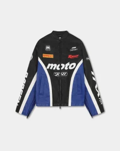 Faux Leather Moto Jacket, Men - Cobalt Blue
