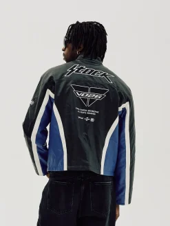 Faux Leather Moto Jacket, Men - Cobalt Blue