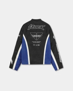 Faux Leather Moto Jacket, Men - Cobalt Blue
