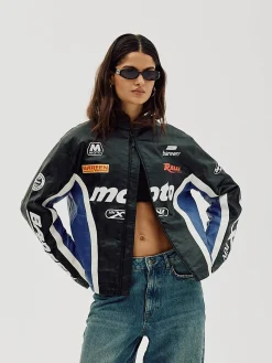 Faux Leather Moto Jacket, Women - Cobalt Blue