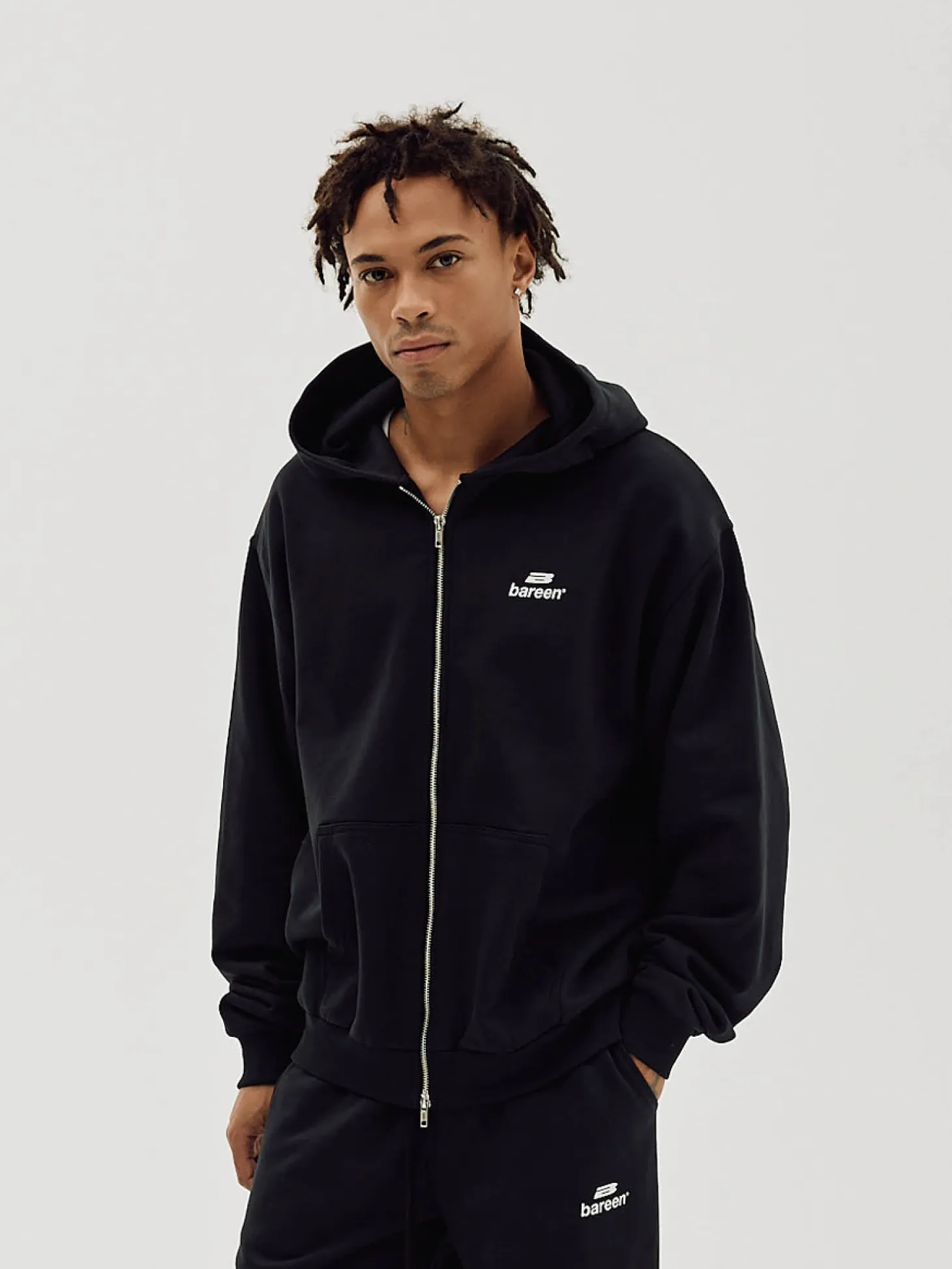 Logo Oversize Zip Hoodie, Men - Black