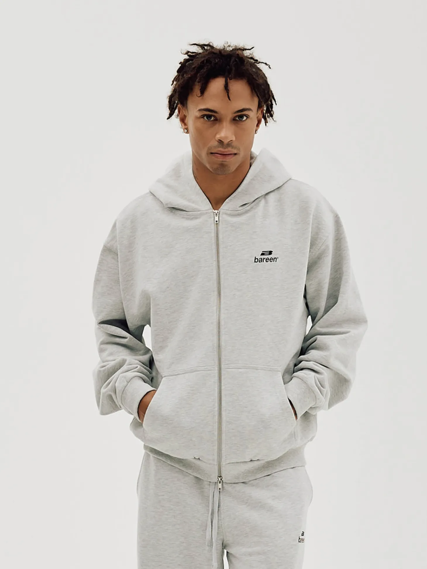 Logo Oversize Zip Hoodie, Men - Cloudy Grey