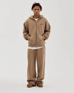 Logo Oversize Zip Hoodie, Men - Mocha
