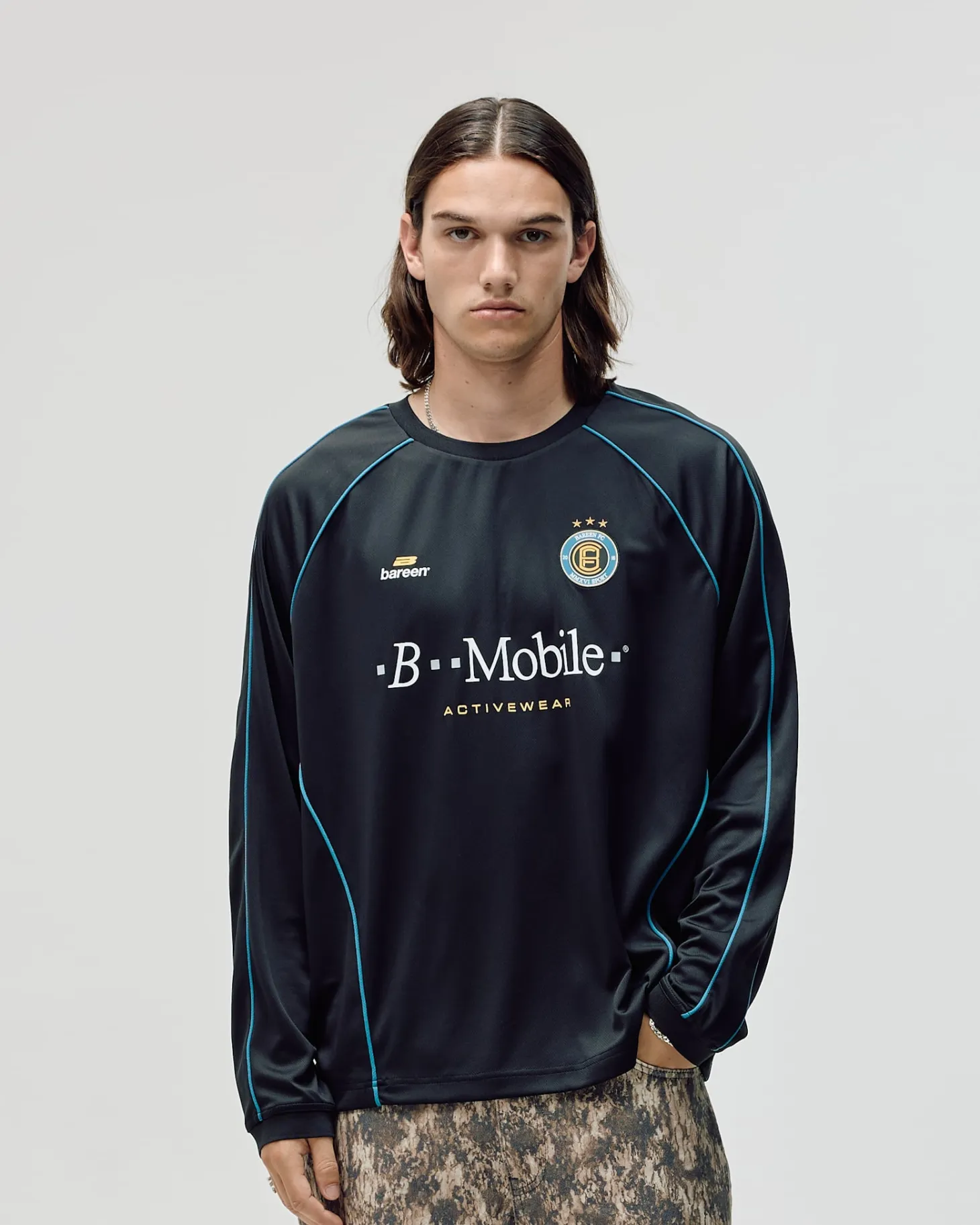 Long Sleeve Football Jersey, Men - Black
