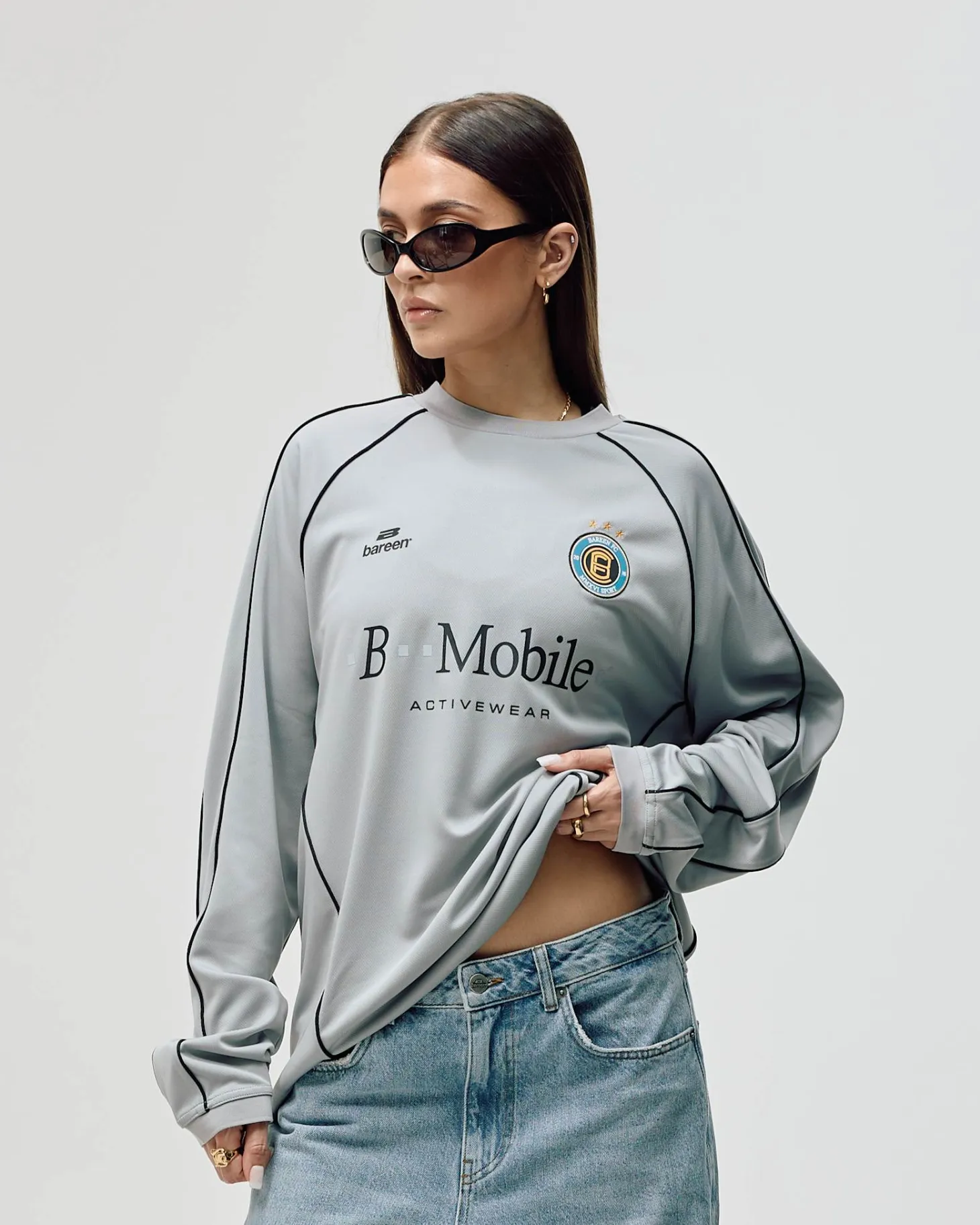 Long Sleeve Football Jersey, Women - Grey