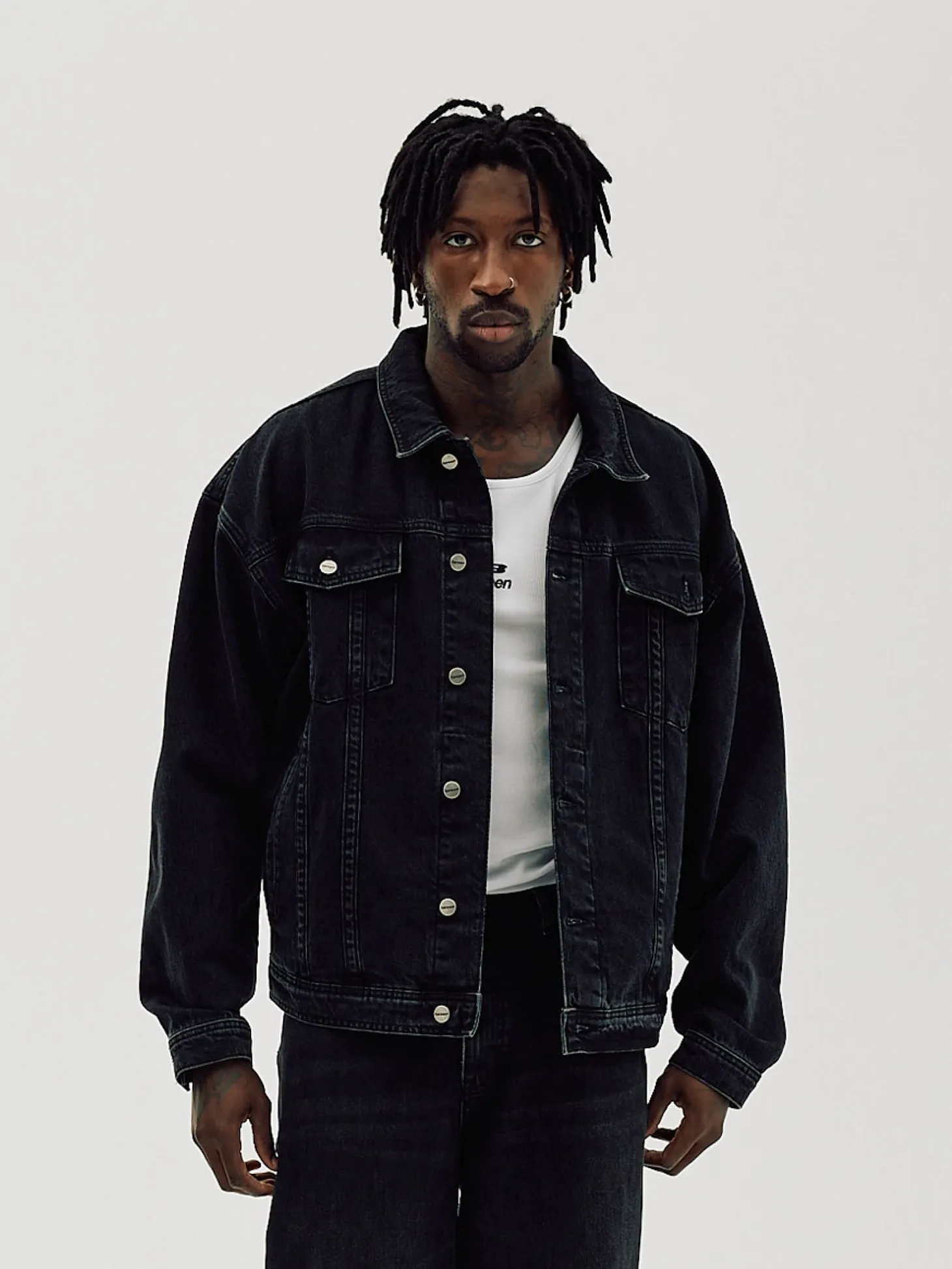 Oversized Denim Jacket, Men - Black