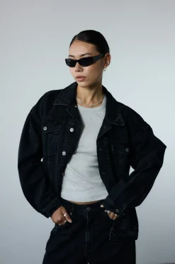 Oversized Denim Jacket, Women - AW25 - Dark Grey Denim