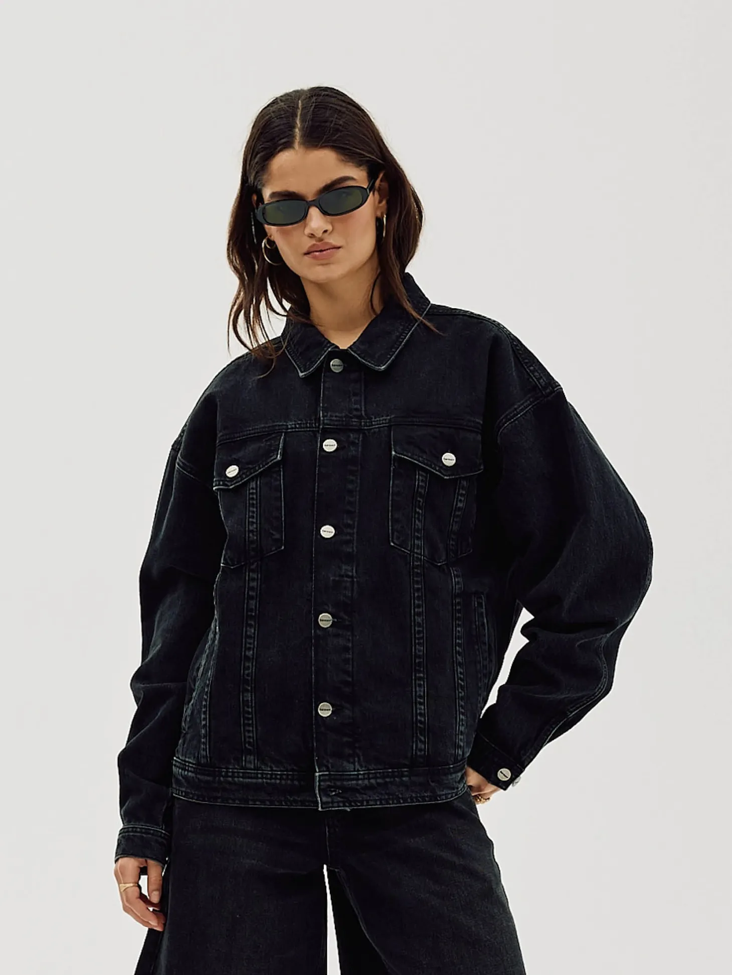 Oversized Denim Jacket, Women - Black