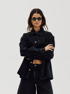 Oversized Denim Shirt, Women - Black
