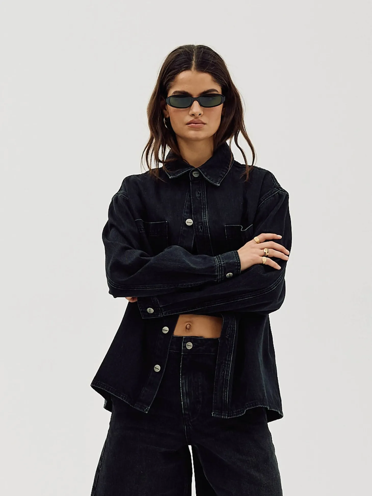 Oversized Denim Shirt, Women - Black