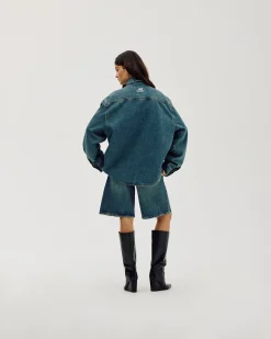 Oversized Denim Shirt, Women - Faded Blue