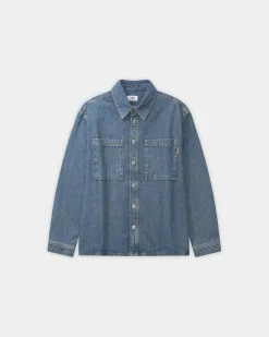 Oversized Denim Shirt, Women - Faded Blue