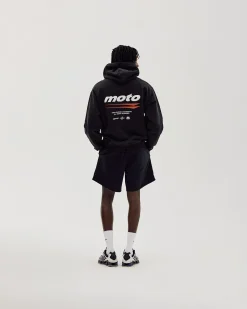 Oversized Hoodie, Men - Moto - Black