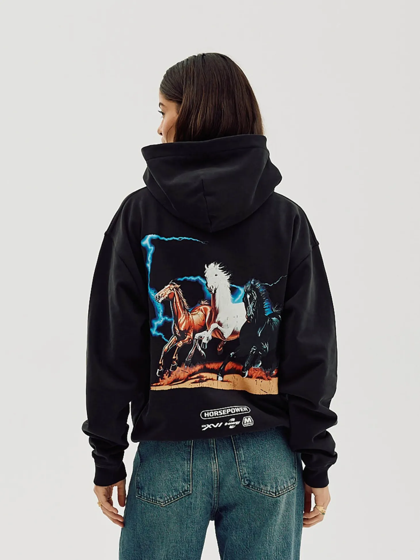 Oversized Hoodie, Women - Horsepower - Black