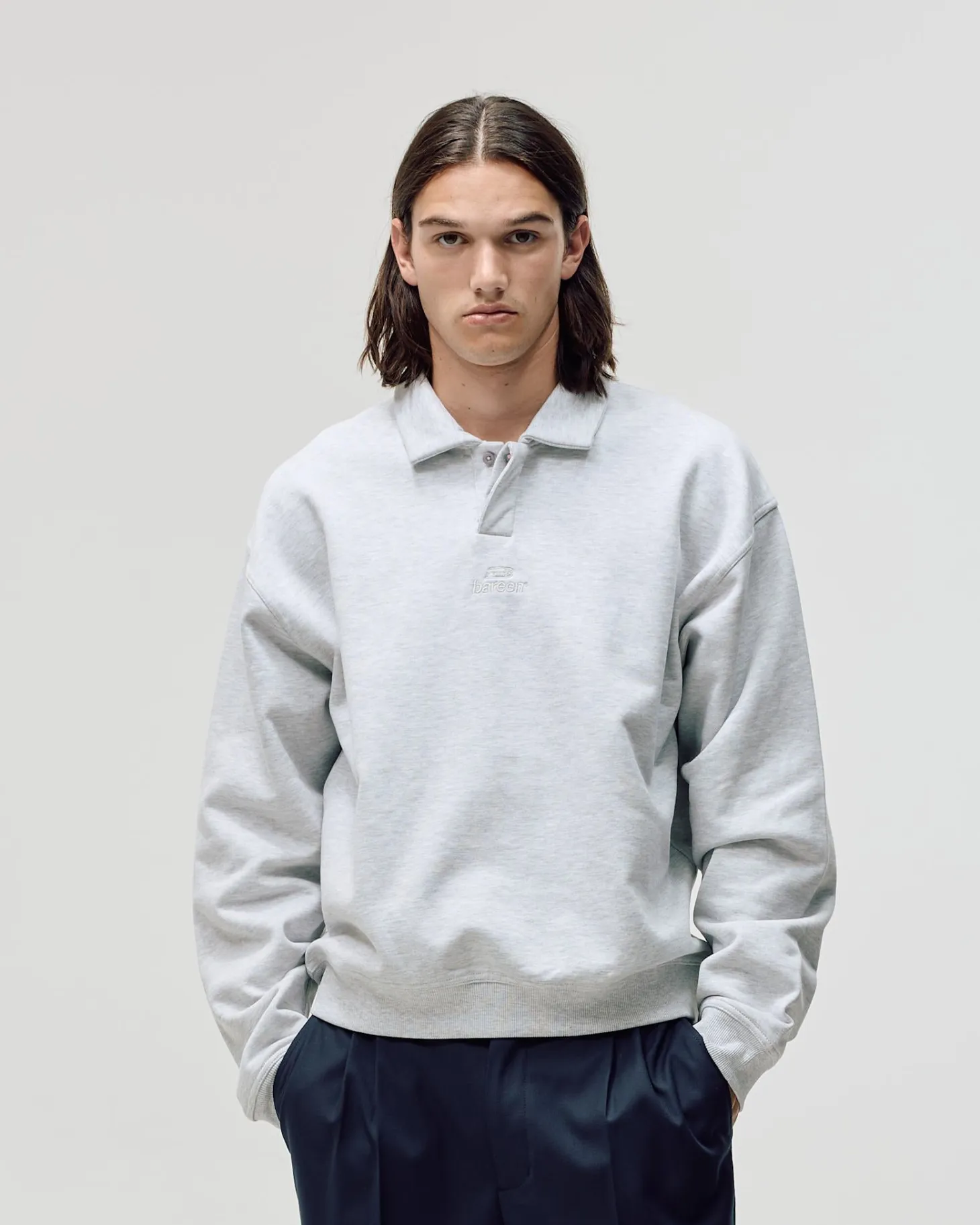 Oversized Polo Crewneck, Men - Cloudy Grey