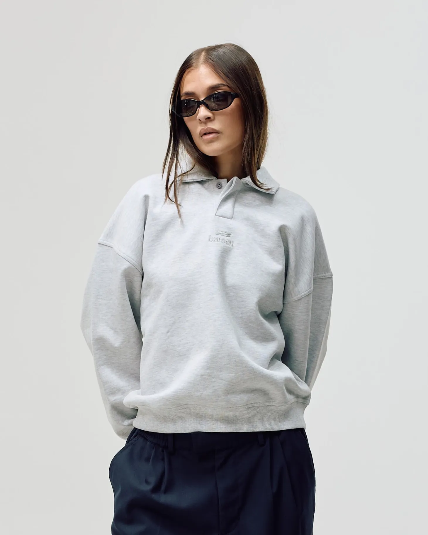 Oversized Polo Crewneck, Women - Cloudy Grey