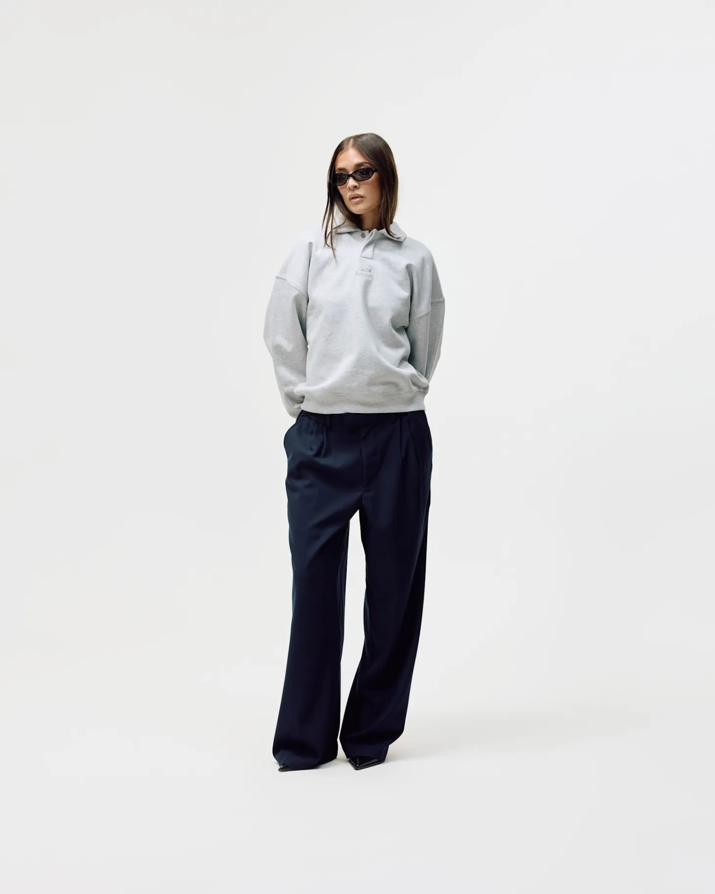 Oversized Polo Crewneck, Women - Cloudy Grey