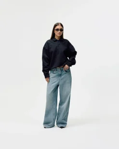 Oversized Polo Crewneck, Women - Black