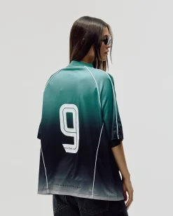 Short Sleeve Football Jersey, Women - Teal Gradient