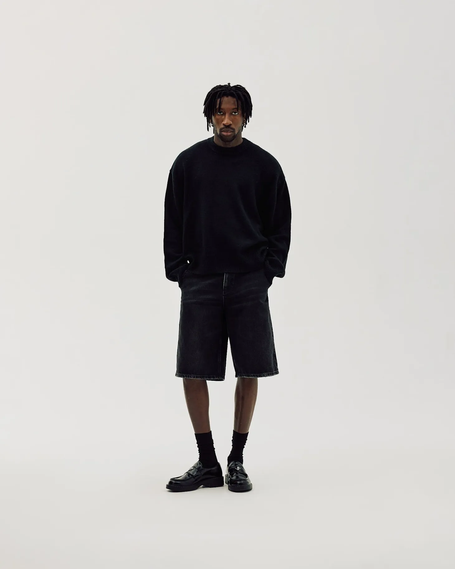 Straight Denim Shorts, Men - Black