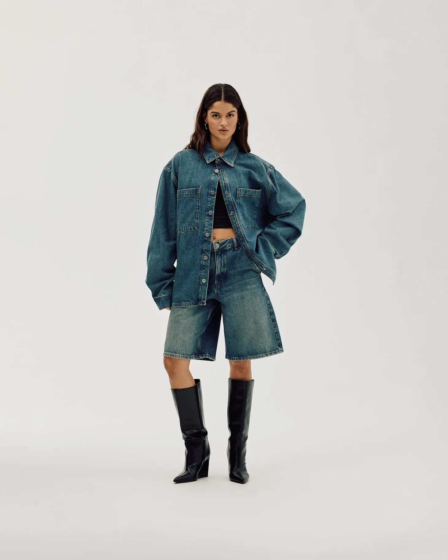 Straight Denim Shorts, Women - Faded Blue