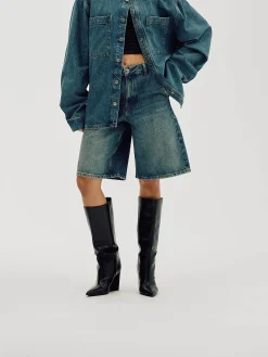 Straight Denim Shorts, Women - Faded Blue