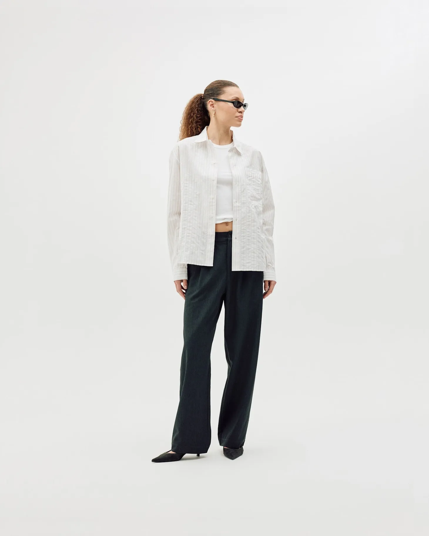 Striped Button-Up Shirt, Women - Brown Stripe