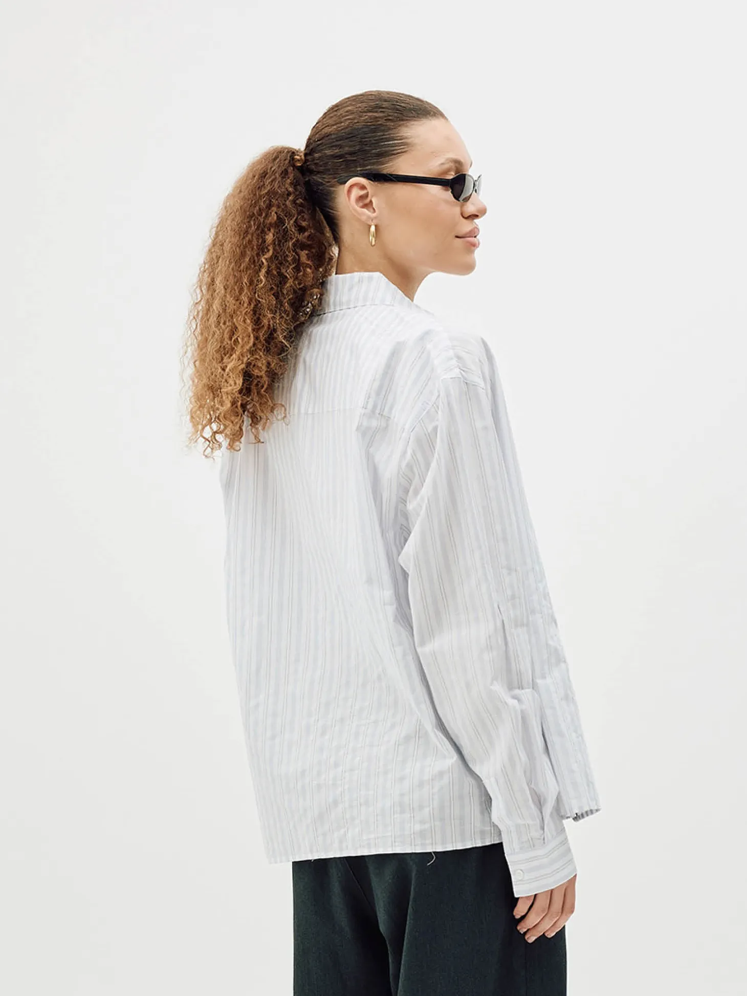 Striped Button-Up Shirt, Women - Blue Stripe