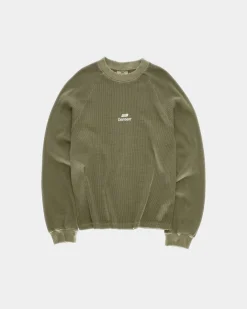 Vintage Oversized Waffle Long Sleeve, Men - Stone Green