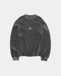 Vintage Oversized Waffle Long Sleeve, Men - Stone Black