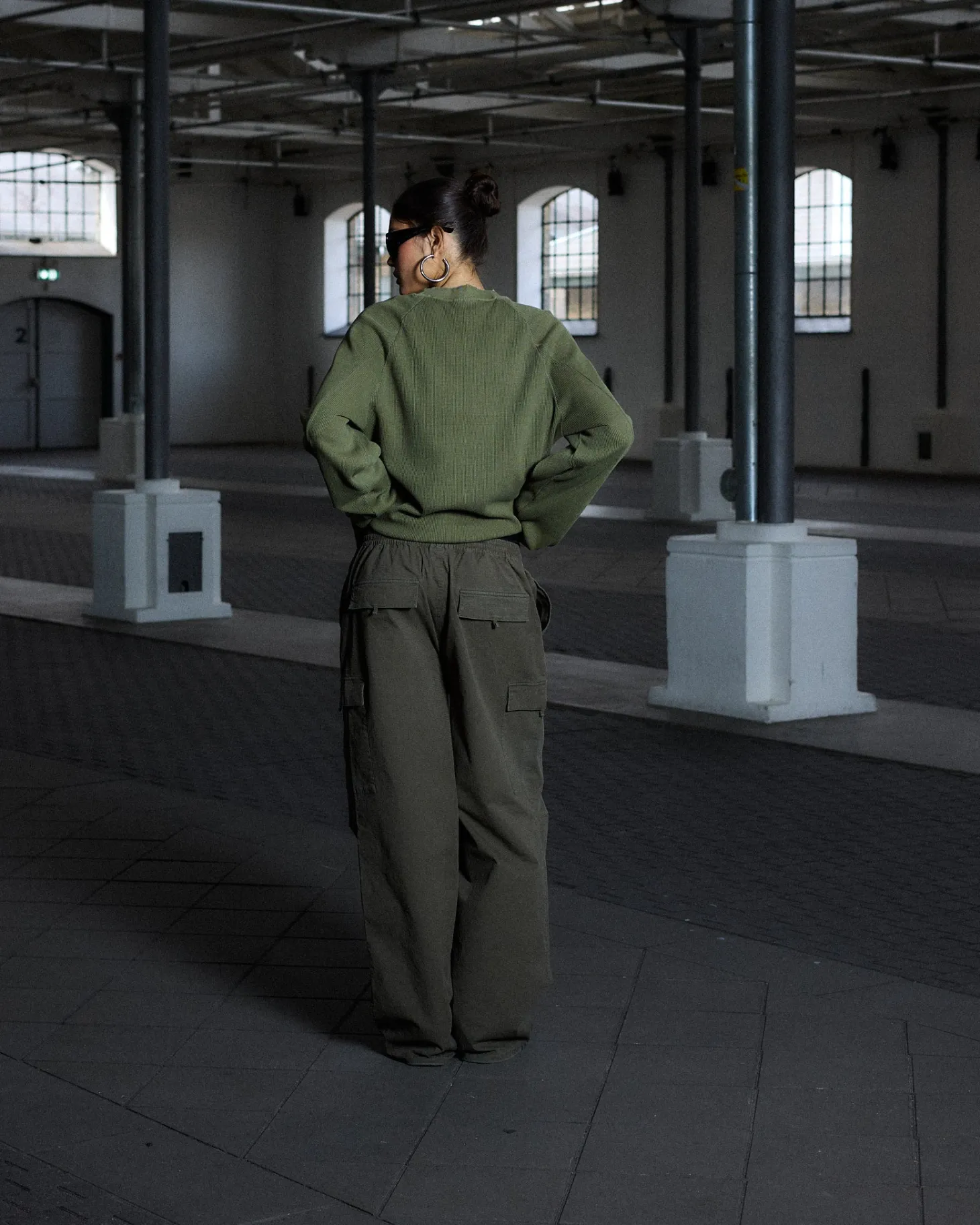 Vintage Oversized Waffle Long Sleeve, Women - Stone Green