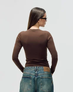 Women's Logo Stretch Long Sleeve - Brown